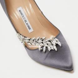 Pre Owned Manolo Blahnik Grey Satin Nadira Pumps Size 38