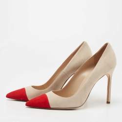 Pre Owned Manolo Blahnik Beige/Red Suede BB Pumps Size 39