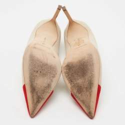 Pre Owned Manolo Blahnik Beige/Red Suede BB Pumps Size 39