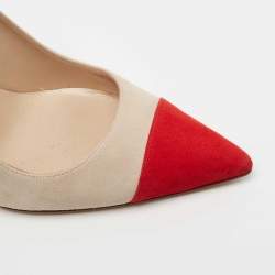 Pre Owned Manolo Blahnik Beige/Red Suede BB Pumps Size 39