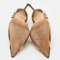 Pre Owned Manolo Blahnik Black/Gold Leather Dorsay Pumps Size 39.5