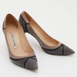 Pre Owned Manolo Blahnik Multicolor Suede Stripe Detail BB Pointed Toe Pumps Size 36.5