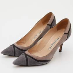 Pre Owned Manolo Blahnik Multicolor Suede Stripe Detail BB Pointed Toe Pumps Size 36.5