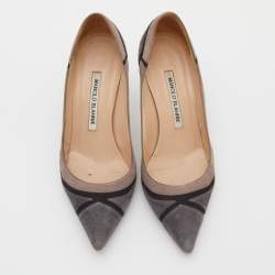 Pre Owned Manolo Blahnik Multicolor Suede Stripe Detail BB Pointed Toe Pumps Size 36.5