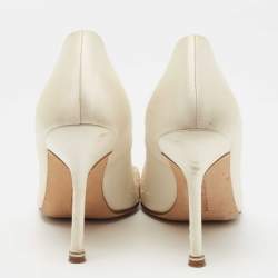 Pre Owned Manolo Blahnik Off White Satin Hangisi Pumps Size 37