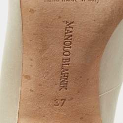 Pre Owned Manolo Blahnik Off White Satin Hangisi Pumps Size 37