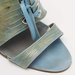 Pre Owned Manolo Blahnik Turquoise Lizard Leather Slingback Sandals Size 40