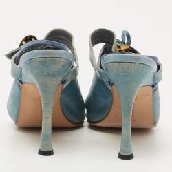 Pre Owned Manolo Blahnik Turquoise Lizard Leather Slingback Sandals Size 40
