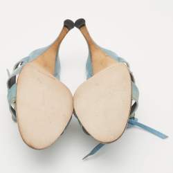 Pre Owned Manolo Blahnik Turquoise Lizard Leather Slingback Sandals Size 40