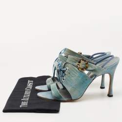 Pre Owned Manolo Blahnik Turquoise Lizard Leather Slingback Sandals Size 40