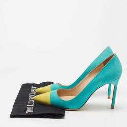 Manolo Blahnik Turquoise/Yellow Suede Bipunta Pumps Size 37.5