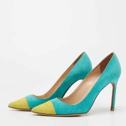 Manolo Blahnik Turquoise/Yellow Suede Bipunta Pumps Size 37.5