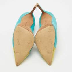 Manolo Blahnik Turquoise/Yellow Suede Bipunta Pumps Size 37.5
