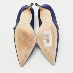 Pre Owned Manolo Blahnik Navy Blue Satin Shufti Pumps Size 38
