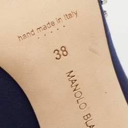 Pre Owned Manolo Blahnik Navy Blue Satin Shufti Pumps Size 38