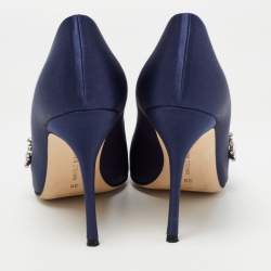 Pre Owned Manolo Blahnik Navy Blue Satin Shufti Pumps Size 38