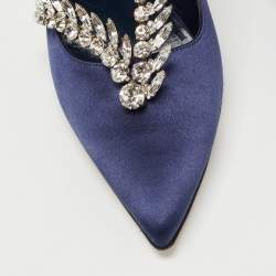 Pre Owned Manolo Blahnik Navy Blue Satin Shufti Pumps Size 38