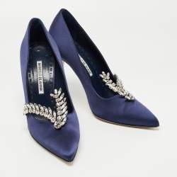 Pre Owned Manolo Blahnik Navy Blue Satin Shufti Pumps Size 38