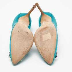 Pre Owned Manolo Blahnik Turquoise Satin Hangisi Pumps Size 38