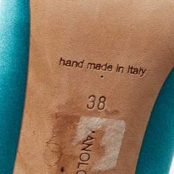 Pre Owned Manolo Blahnik Turquoise Satin Hangisi Pumps Size 38
