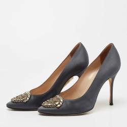 Pre Owned Manolo Blahnik Navy Blue Satin Okkato Pumps Size 39