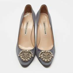 Pre Owned Manolo Blahnik Navy Blue Satin Okkato Pumps Size 39