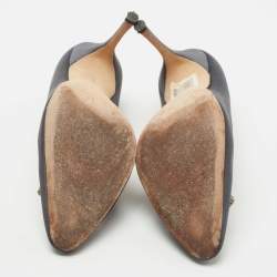 Pre Owned Manolo Blahnik Navy Blue Satin Okkato Pumps Size 39