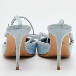 Pre Owned Manolo Blahnik Light Blue Denim Sea Salts Sequins Ankle Strap Pumps Size 36.5