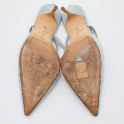 Pre Owned Manolo Blahnik Light Blue Denim Sea Salts Sequins Ankle Strap Pumps Size 36.5