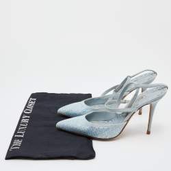 Pre Owned Manolo Blahnik Light Blue Denim Sea Salts Sequins Ankle Strap Pumps Size 36.5