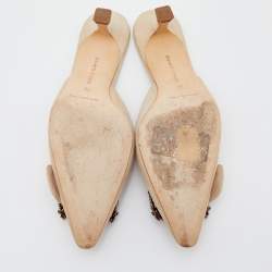 Manolo Blahnik Beige Suede Maysale Crystal Embellished Mules Size 36