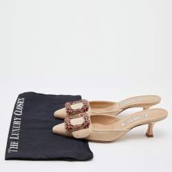 Manolo Blahnik Beige Suede Maysale Crystal Embellished Mules Size 36