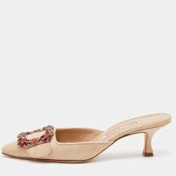 Manolo Blahnik Beige Suede Maysale Crystal Embellished Mules Size 36