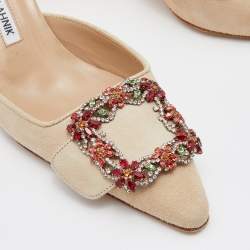 Manolo Blahnik Beige Suede Maysale Crystal Embellished Mules Size 36