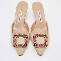 Manolo Blahnik Beige Suede Maysale Crystal Embellished Mules Size 36