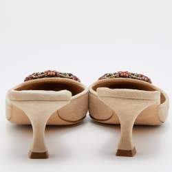 Manolo Blahnik Beige Suede Maysale Crystal Embellished Mules Size 36