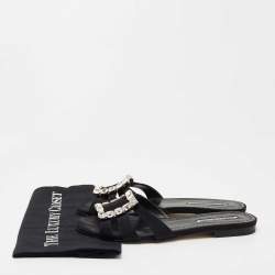 Pre Owned Manolo Blahnik Black Fabric Iluna Slide Flats Size 40