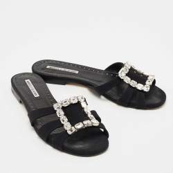 Pre Owned Manolo Blahnik Black Fabric Iluna Slide Flats Size 40