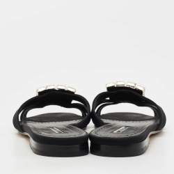 Pre Owned Manolo Blahnik Black Fabric Iluna Slide Flats Size 40