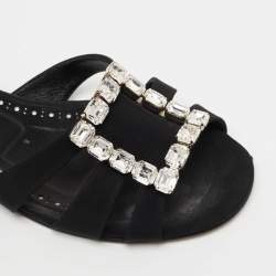 Pre Owned Manolo Blahnik Black Fabric Iluna Slide Flats Size 40