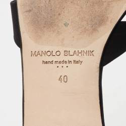 Pre Owned Manolo Blahnik Black Fabric Iluna Slide Flats Size 40
