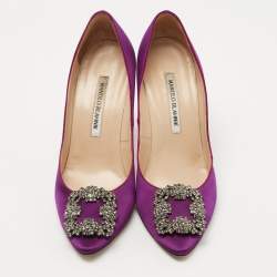 Pre Owned Manolo Blahnik Purple Satin Hangisi Pumps Size 38