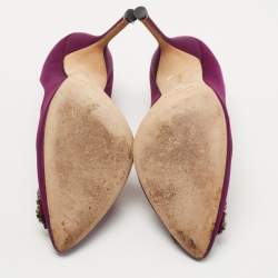 Pre Owned Manolo Blahnik Purple Satin Hangisi Pumps Size 38