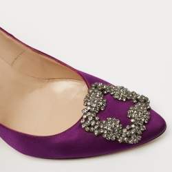 Pre Owned Manolo Blahnik Purple Satin Hangisi Pumps Size 38