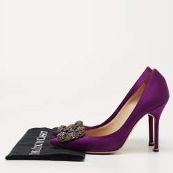 Pre Owned Manolo Blahnik Purple Satin Hangisi Pumps Size 38