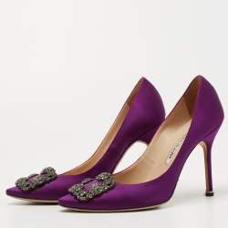 Pre Owned Manolo Blahnik Purple Satin Hangisi Pumps Size 38