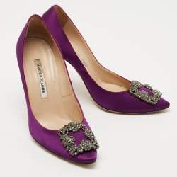Pre Owned Manolo Blahnik Purple Satin Hangisi Pumps Size 38