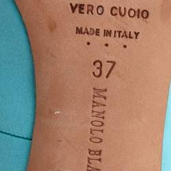 Pre Owned Manolo Blahnik Blue Satin Hangisi Crystal Embellished Pumps Size 37