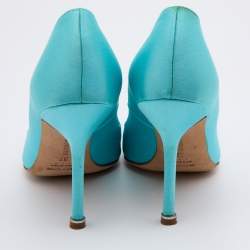 Pre Owned Manolo Blahnik Blue Satin Hangisi Crystal Embellished Pumps Size 37