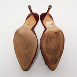 Pre Owned Manolo Blahnik Burgundy Satin Hangisimu Mules Size 37.5